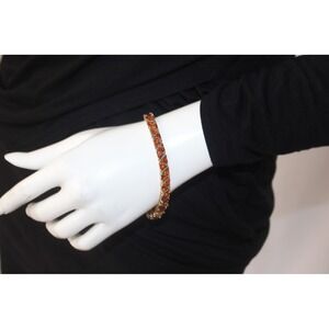 Vintage Faux Amber Gold Plated Sterling Silver Tennis Bracelet 925 8"